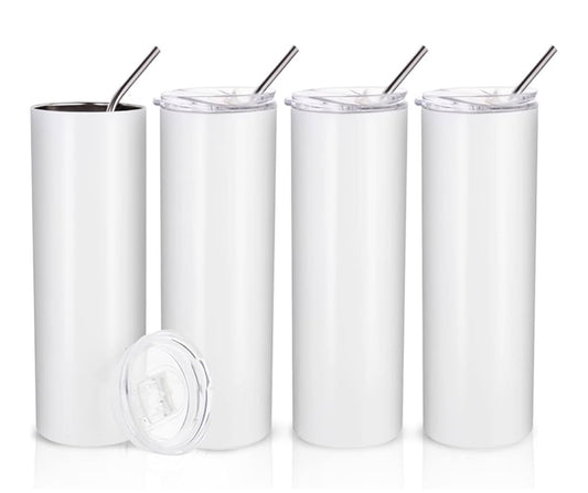 20oz Skinny White Tumbler - Priced to include customized glitter, vinyl decal, alcohol inks