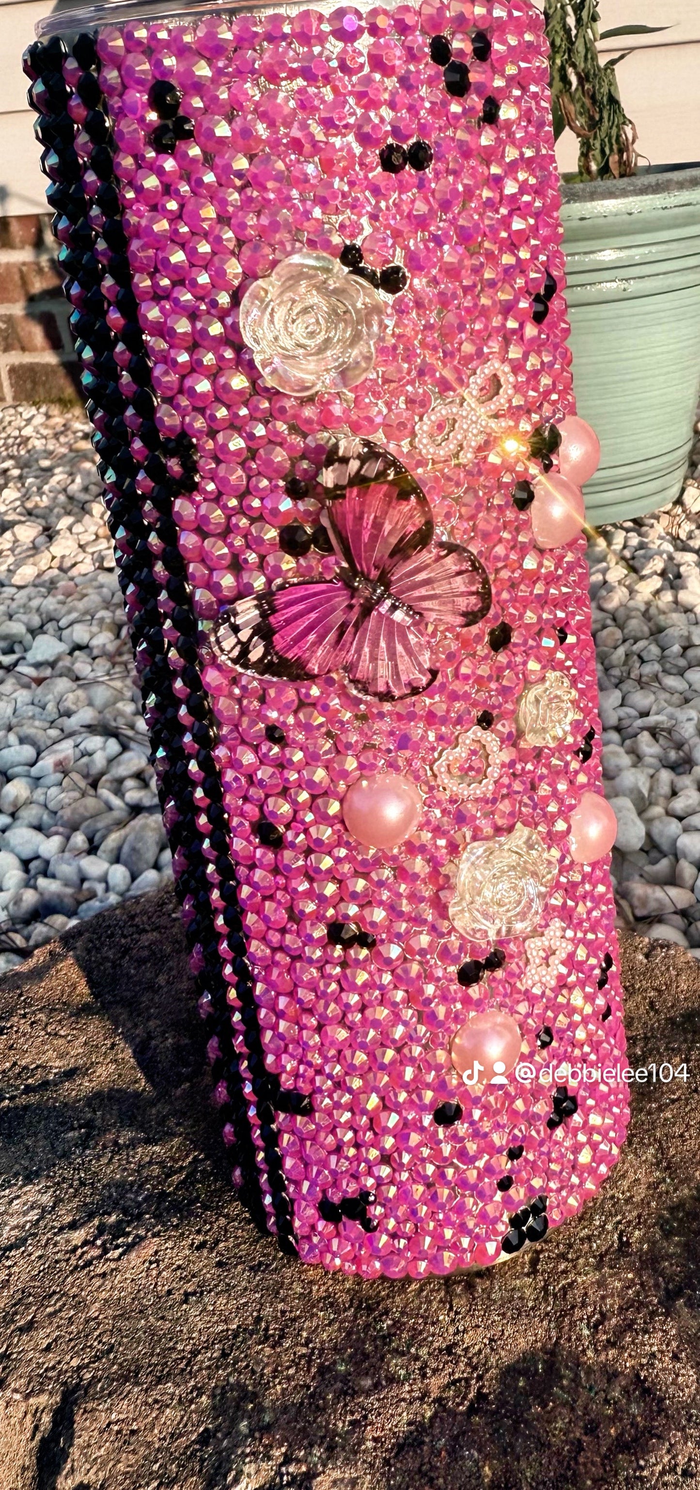 Pink Butterfly Rhinestone Tumbler